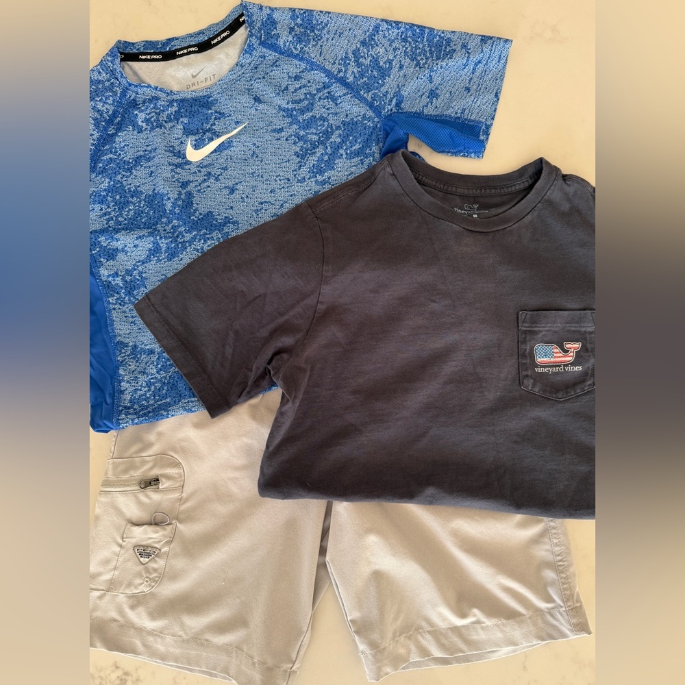 Boys Nike Pro Tee Vineyard Vines T Shirt PFG Columbia Omni Shade Shorts Med